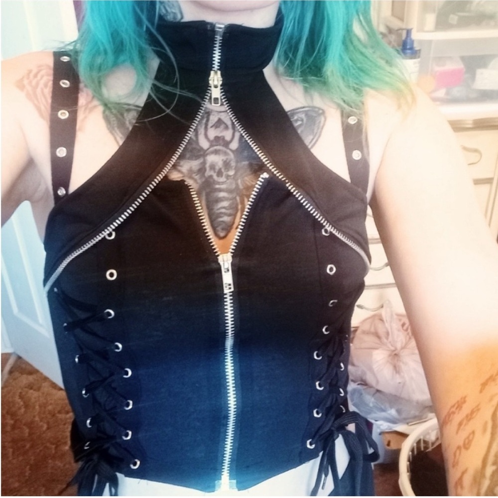 Black Zippered Halter Top